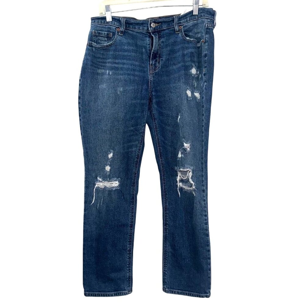 Old Navy Boyfriend Distressed Medium Wash Jeans S Mid Rise Relaxed Fit